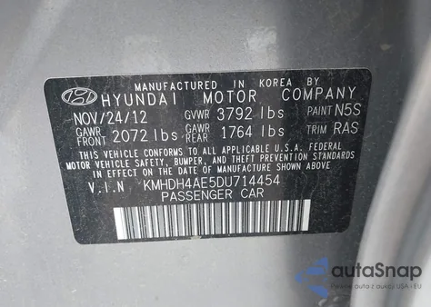 2013 Hyundai Elantra Gls/Limited z USA, uszkodzony, nr VIN KMHDH4AE5DU714454
